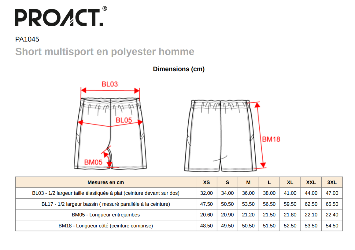 Short multisport en polyester homme PA1045