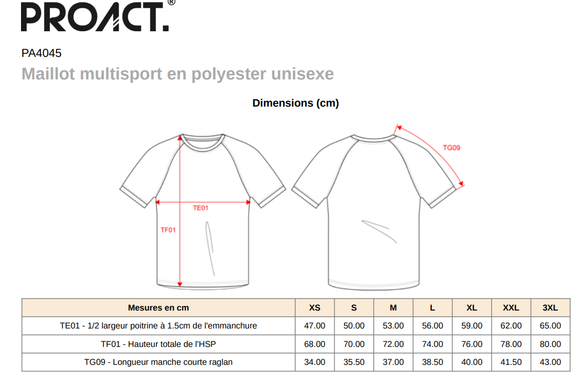 Maillot multisport en polyester unisexe - PA4045