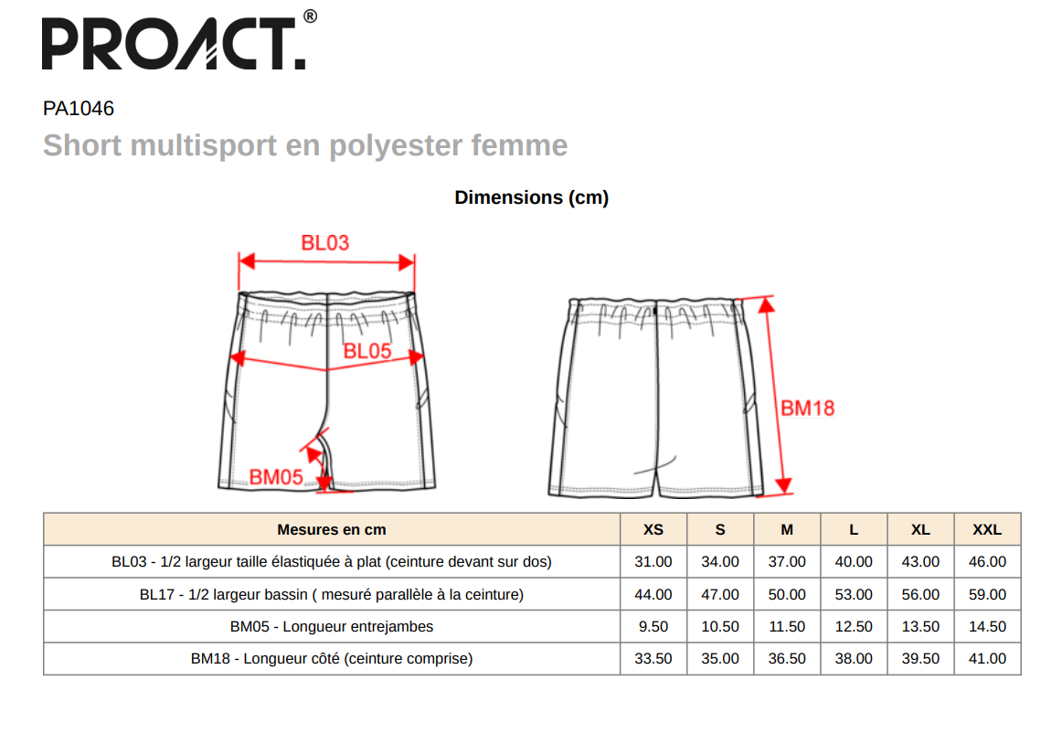 Short multisport en polyester femme PA1046